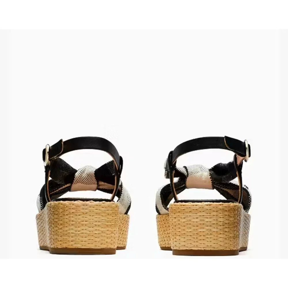 Kate Spade Plaid Gingham Betsy Sandal Black Cream Cottagecore Coquette NWOB US 8